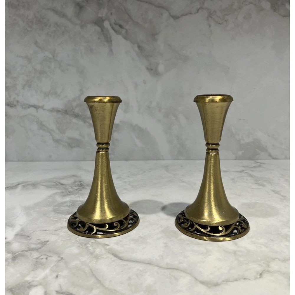 Oppenheim Israel Sabbath Brass Candlestick Pair Grapevine 4 1/2" Vtg **READ**